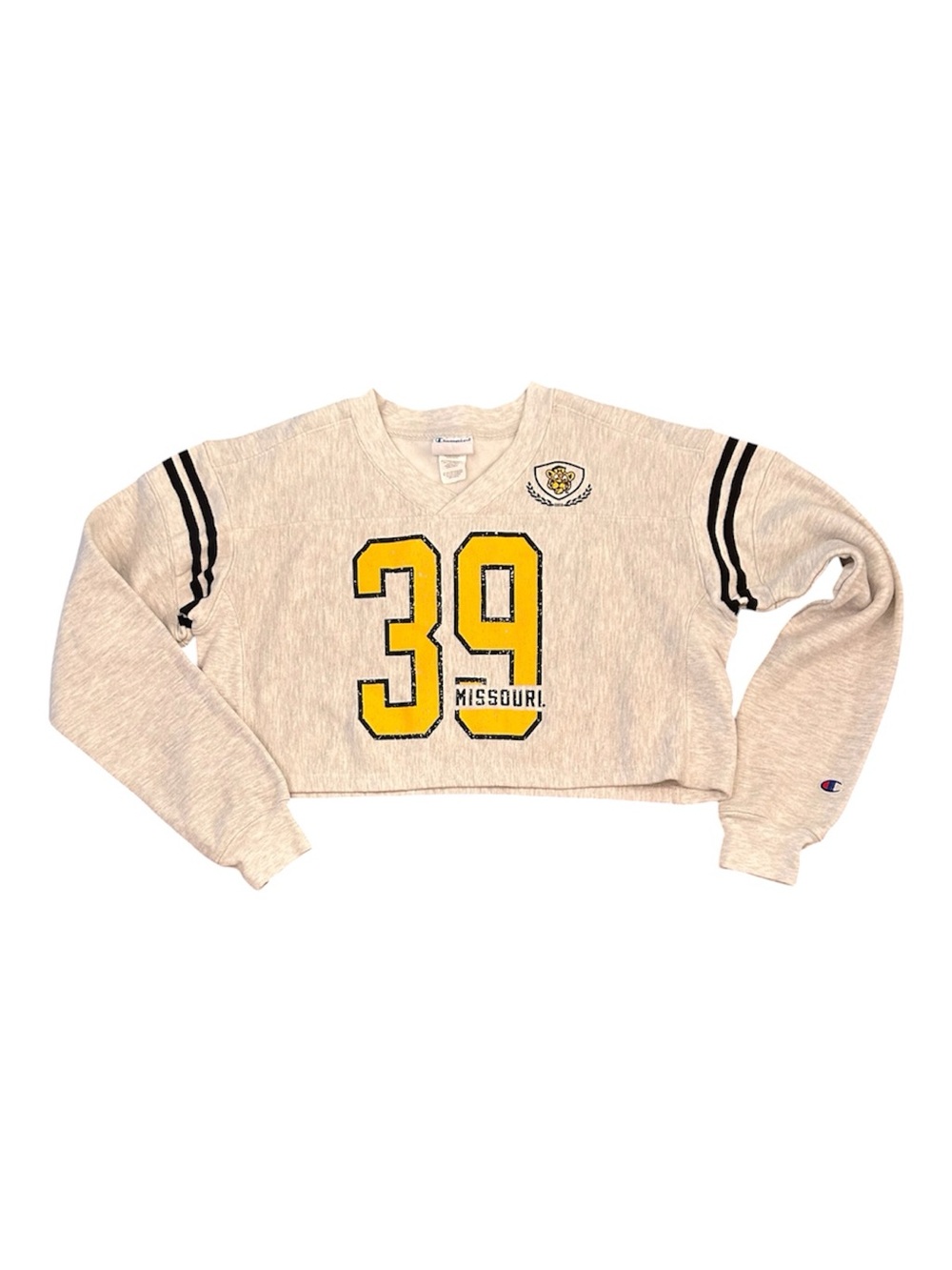 Champion Mizzou Tigers Cropped V Neck Sweatshirt in Light Heather Size Medium